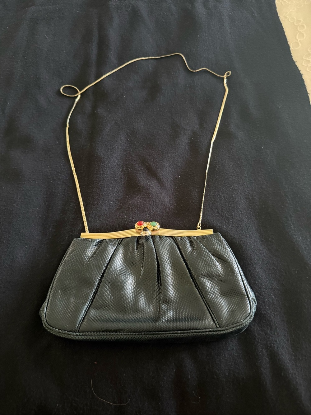 Vintage Judith Leiber Black Lizard Gemstone Clutch
